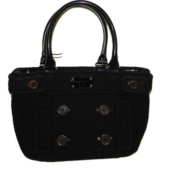 Kate Spade Black Wool Button Tote Bag With Patent Leather Handles & Lined In - Picture 1 of 12